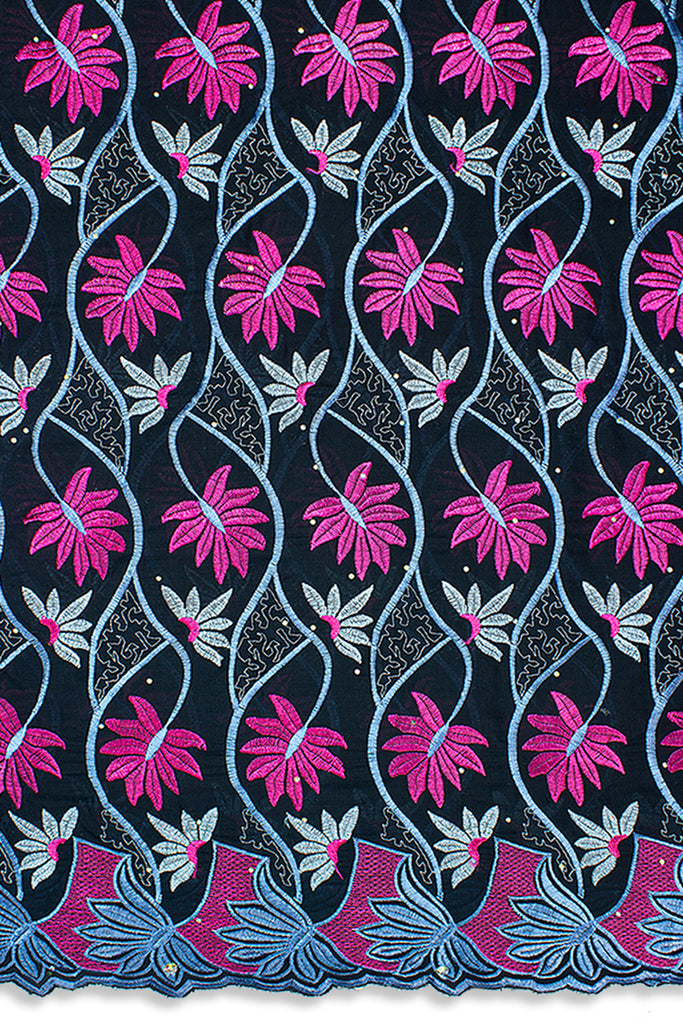 IRE575-NVB - Voile Lace - Navy Blue & Fuchsia