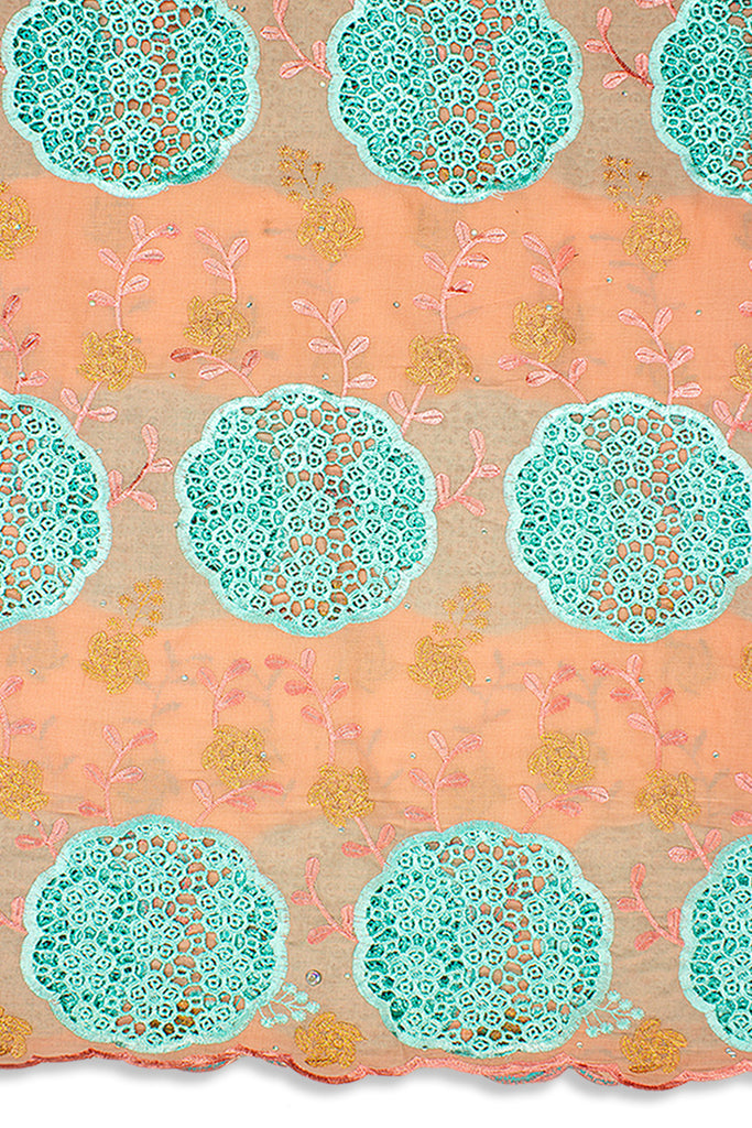 IRE577-PCH - Voile Lace - Peach & Aqua