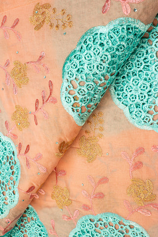 IRE577-PCH - Voile Lace - Peach & Aqua
