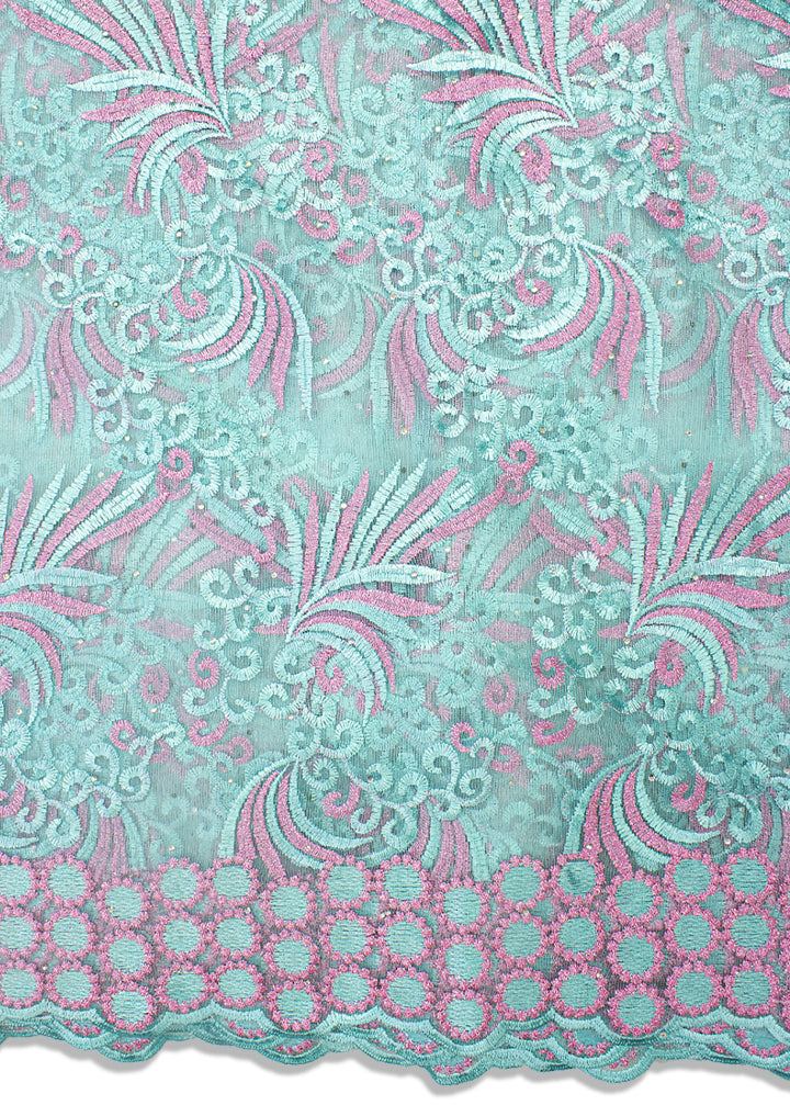 LFR231-MNT - French Lace - Mint & Baby Pink Lurex
