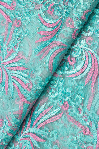 LFR231-MNT - French Lace - Mint & Baby Pink Lurex