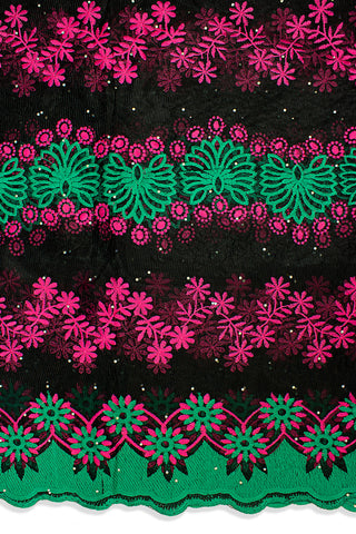 LFR232-BLK - French Lace - Black, Emerald Green & Fuchsia