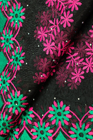 LFR232-BLK - French Lace - Black, Emerald Green & Fuchsia