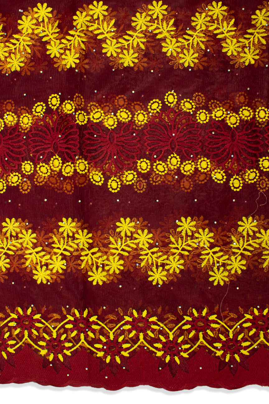 LFR232-WIN - French Lace - Wine & Yellow