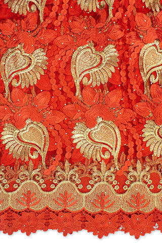 LFR234-RED - Big French Lace with Guipure Border - Red & Gold