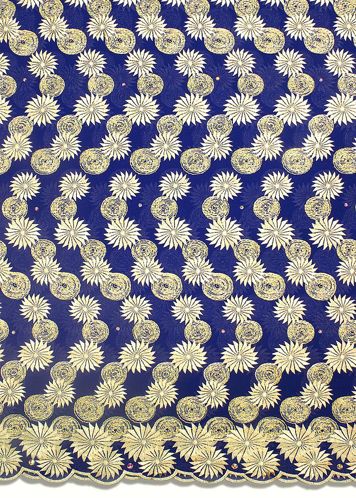 LTD488-BLU - Limited Edition, Swiss Voile Lace - Deep Blue & Gold
