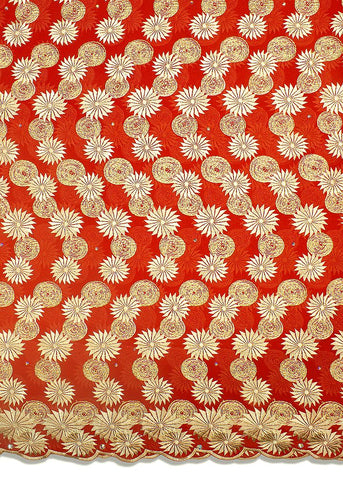 LTD488-RED - Limited Edition, Swiss Voile Lace - Red & Gold