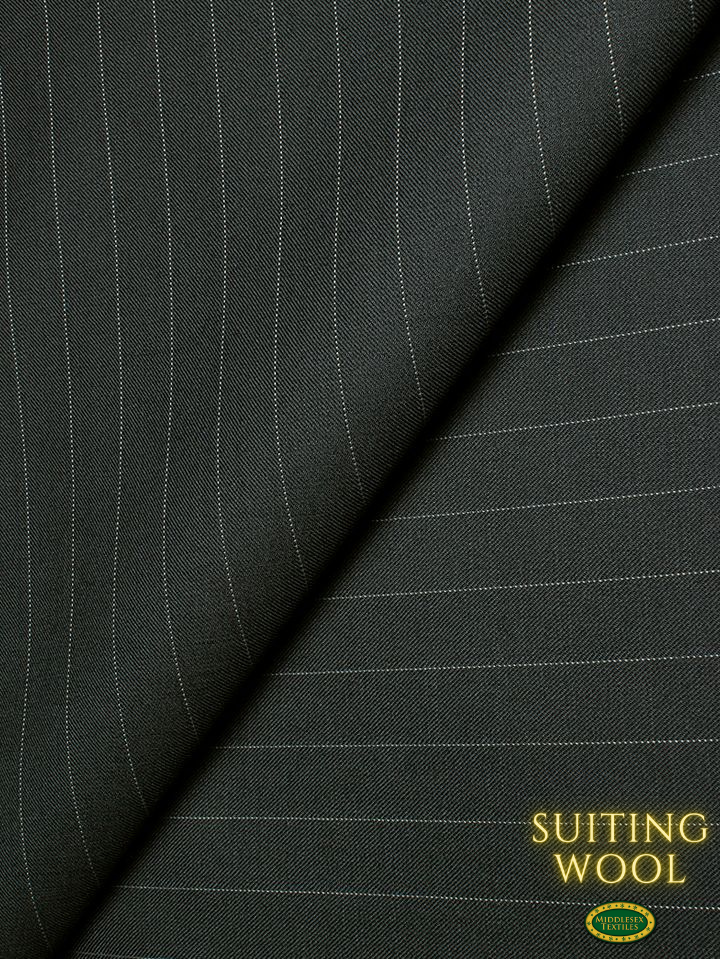 LWL003-BLK - Middlesex Luxury Suiting Wool - Black + White Pinstripes (5 yards)