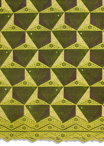 OCL159-AGN - Voile Lace, Made In Austria - Army Green, Chocolate Brown & Gold
