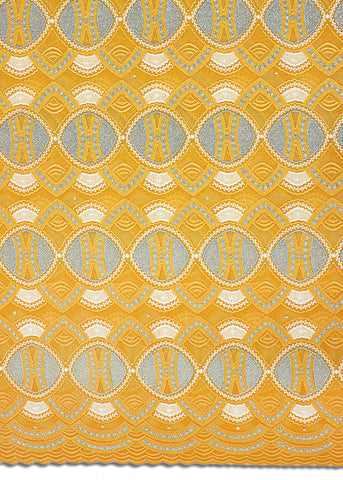 OCL163-PCH - Voile Lace, Made In Austria - Bright Peach, Ivory & Sky Blue