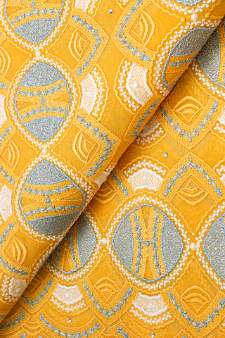 OCL163-PCH - Voile Lace, Made In Austria - Bright Peach, Ivory & Sky Blue