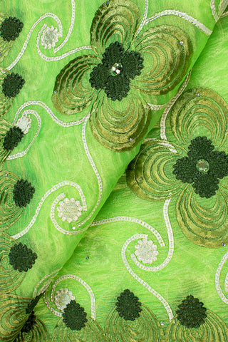 PSL018-GRN - Premier Swiss Double Organza Lace with Big Stones - Lime Green & Olive