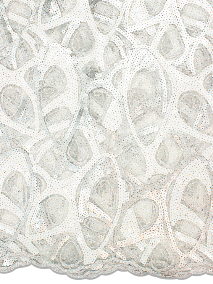 SQL024-WHT - Sequined Lace - White & Silver