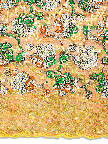 SQL027-A - Sequined Lace with Wax Print Appliqué HandCut