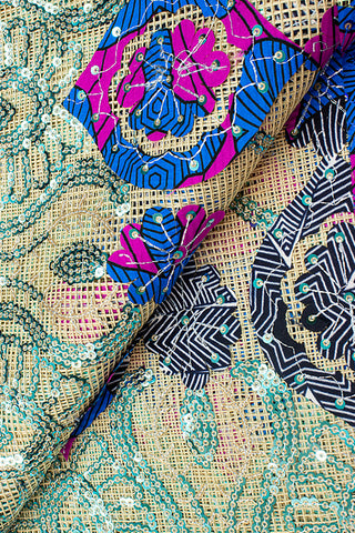 SQL029-A - Sequined Lace with Wax Print Appliqué HandCut