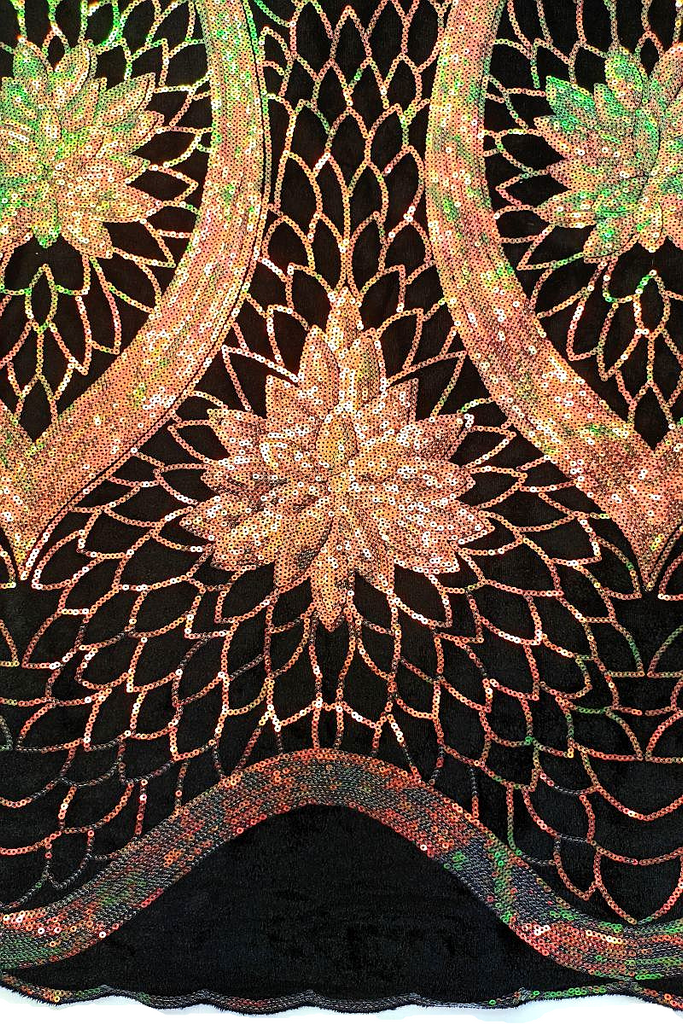 SQL030-BCH - Sequined Velvet Lace - Black & Champagne