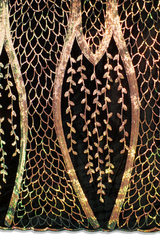 SQL030-BCH - Sequined Velvet Lace - Black & Champagne