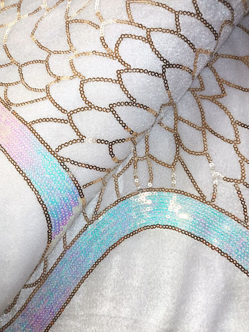 SQL030-WHT - Sequined Velvet Lace - White