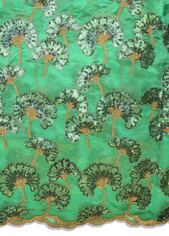 SQL037-EMG - Sequined Double Organza Lace - Emerald Green & Bronze
