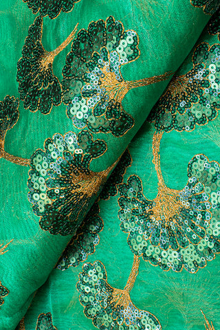 SQL037-EMG - Sequined Double Organza Lace - Emerald Green & Bronze