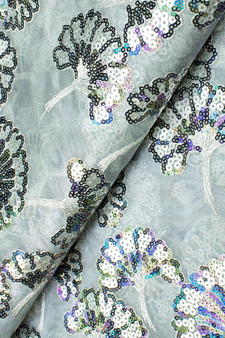 SQL037-SBK - Sequined Double Organza Lace - Silver & Black Multi-Colour