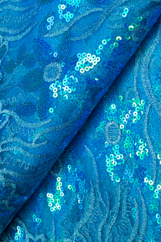 SQL038-TQB - Sequined French Lace - Turquoise Blue