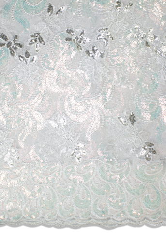 SQL039-WHS - Sequined French Lace - White & Silver