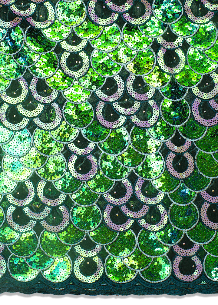 SQL041-TLG - Sequined Lace - Teal & Emerald Green
