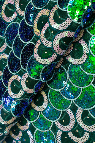 SQL041-TLG - Sequined Lace - Teal & Emerald Green