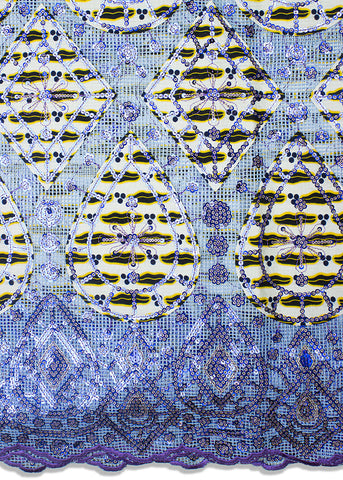 SQL042-C - Sequined Lace with Wax Print Appliqué HandCut