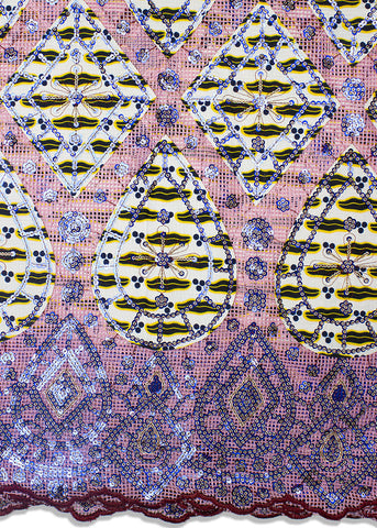 SQL042-D - Sequined Lace with Wax Print Appliqué HandCut