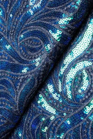 SQL048-BLU - Sequined French Lace - Deep Blue
