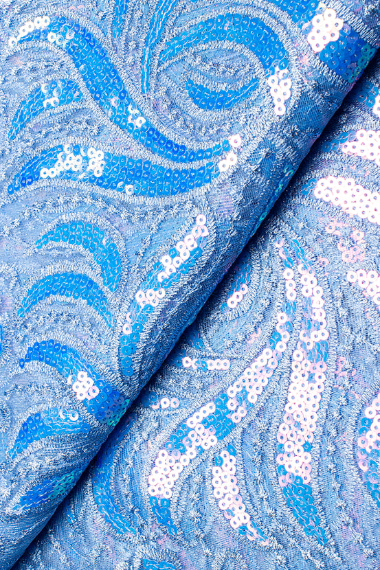 SQL048-SKB - Sequined French Lace - Sky Blue