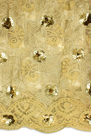 SQL053-STN - Sequined French Lace - Stone & Gold
