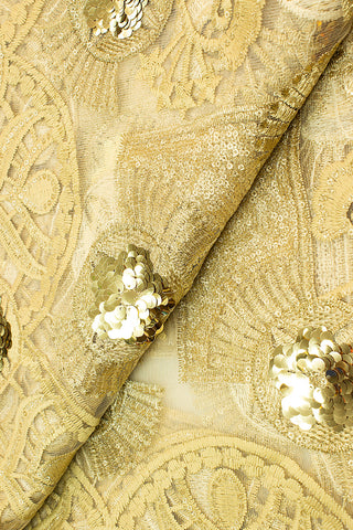 SQL053-STN - Sequined French Lace - Stone & Gold