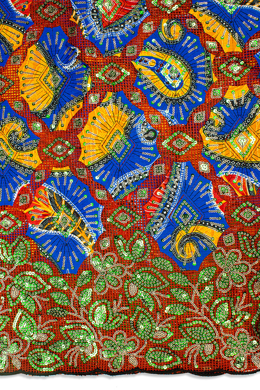 SQL054-B - Sequined Lace with Wax Print Appliqué HandCut