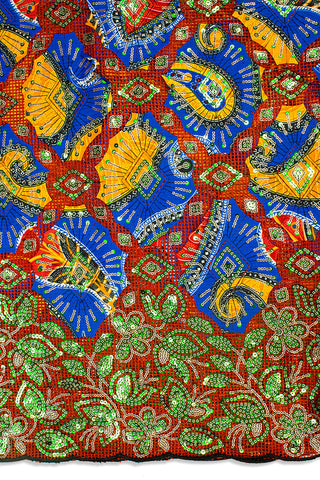SQL054-B - Sequined Lace with Wax Print Appliqué HandCut