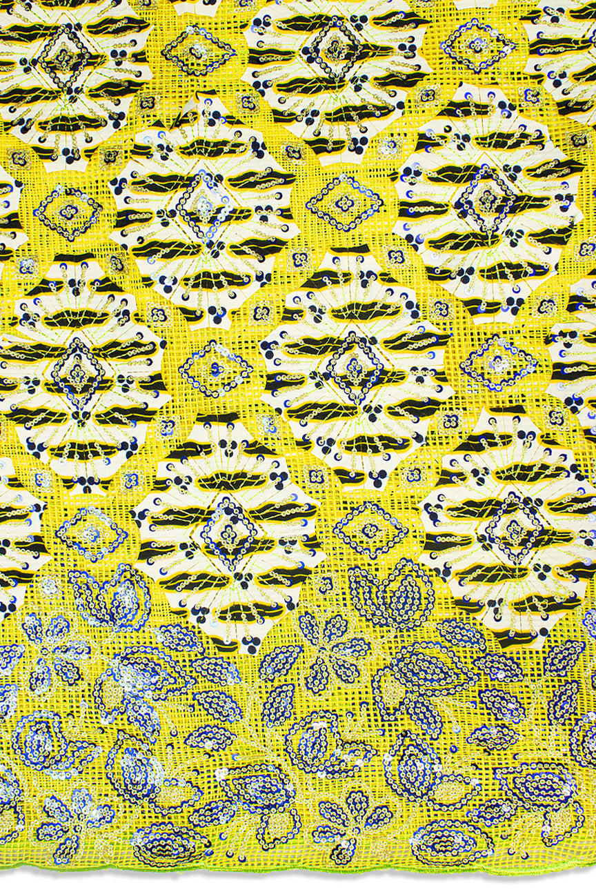 SQL054-D - Sequined Lace with Wax Print Appliqué HandCut