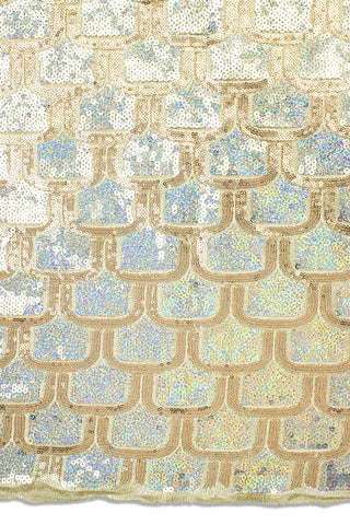 SQL055-CHA - Sequined Net Lace - Champagne & Silver