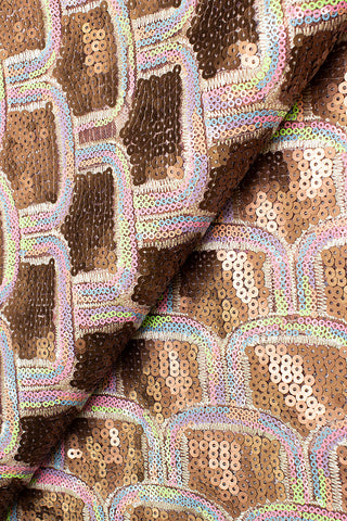 SQL055-PKP - Sequined Net Lace - Pink, Peach & Lilac