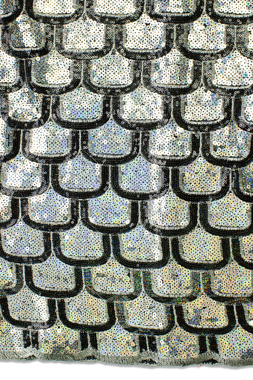 SQL055-SLB - Sequined Net Lace - Silver Grey & Black