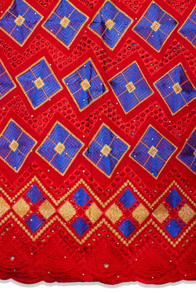 IRE545-RDB - Voile Lace - Red, Blue & Gold Lurex