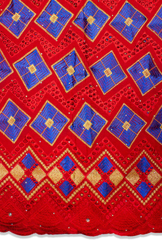 IRE545-RDB - Voile Lace - Red, Blue & Gold Lurex